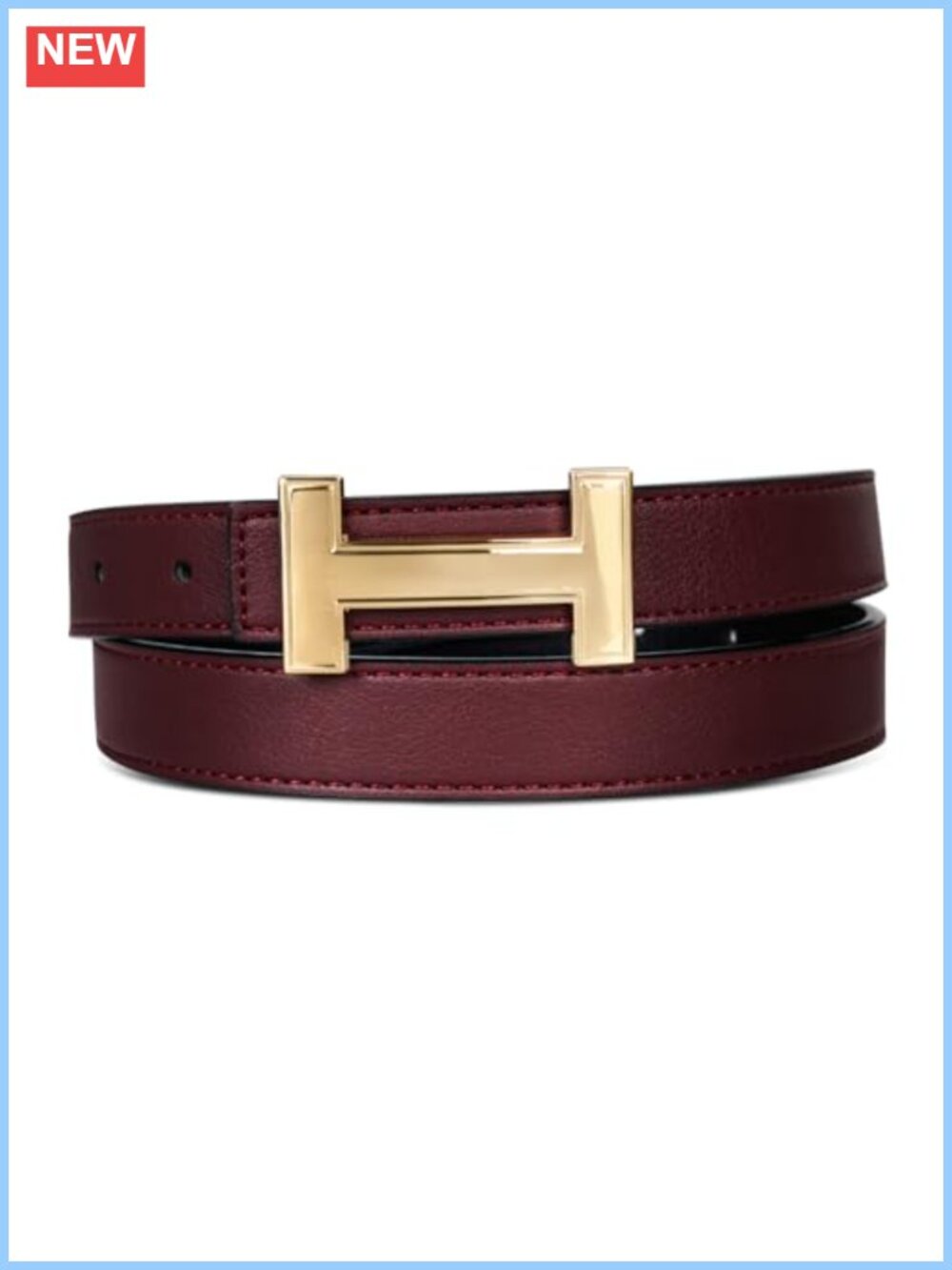 Leather Belt with Gold Buckle Detachable Classic Design